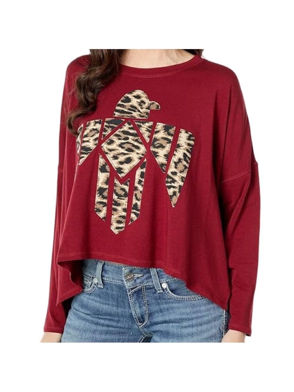 Ariat Women's Jungle Queen Top Sz L Red Animal Print Oversized Boxy Cropped EUC